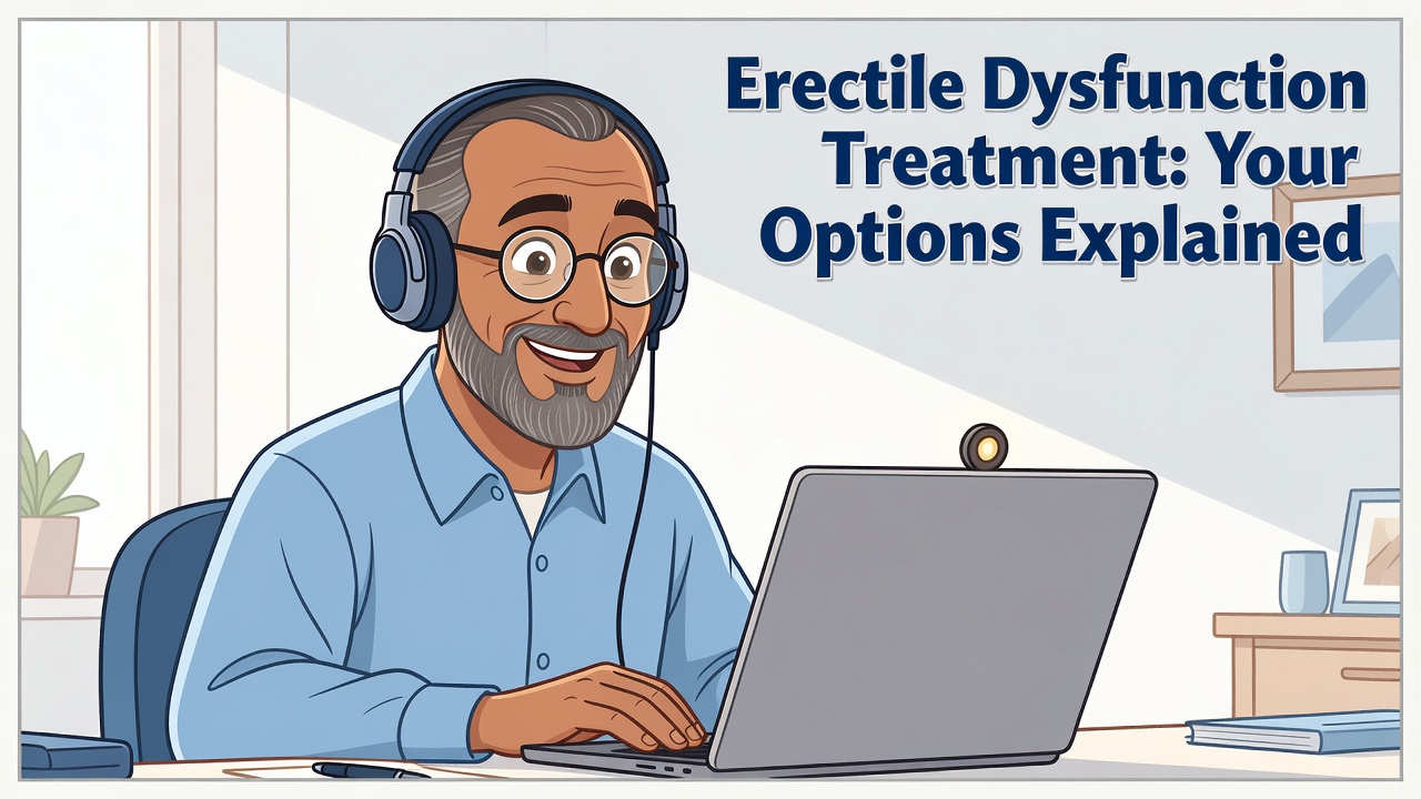 Man on a video call at a home desk - Erectile Dysfunction Treatment: Your Options Explained